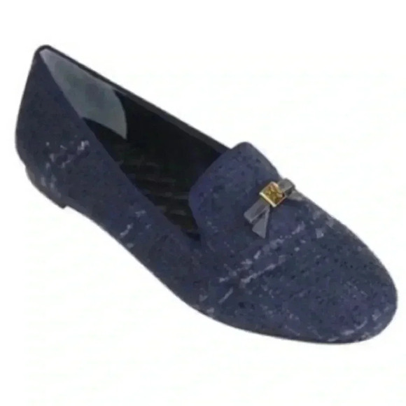TORY Burch Chandra Tweed Navy Blue Loafers Sz 7.5 - Picture 12 of 12